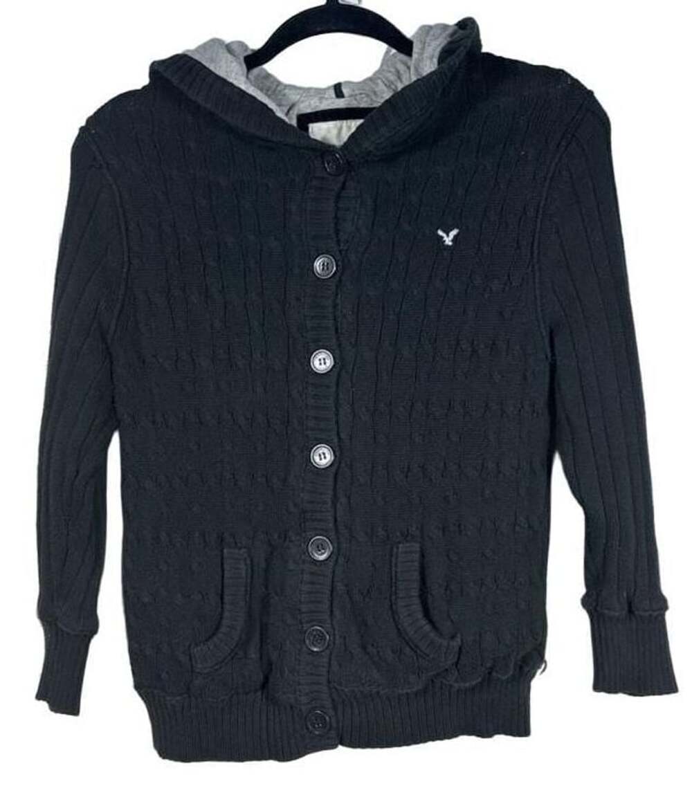 American Eagle Outfitters Cardigan Sweater Size XL/L Black Lined Hood